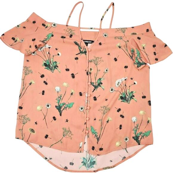 Express Top Size S Floral Cold Shoulder Ruffles Romantic Whimsy Cami Tank Small - Picture 1 of 6